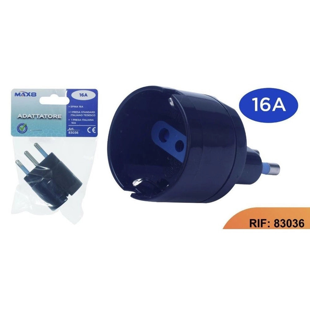 Trade Shop - Adattatore Spina Elettrica 2p+t 16a Con 1 Presa Ita 10a/schuko 16a 2p+t Nero 83036 -