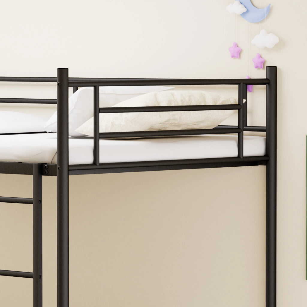Letto a castello 90 × 190 cm con scala e barriera di sicurezza, senza materasso, in acciaio, nero