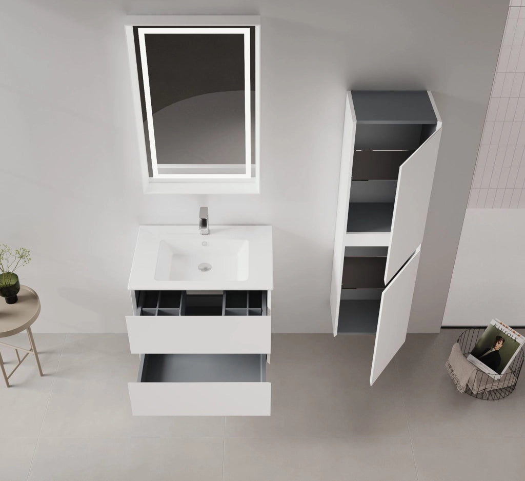 Specchio decorativo in legno "Craft 60 x 90 v2" - 60 x 10 x 90 cm - Bianco opaco