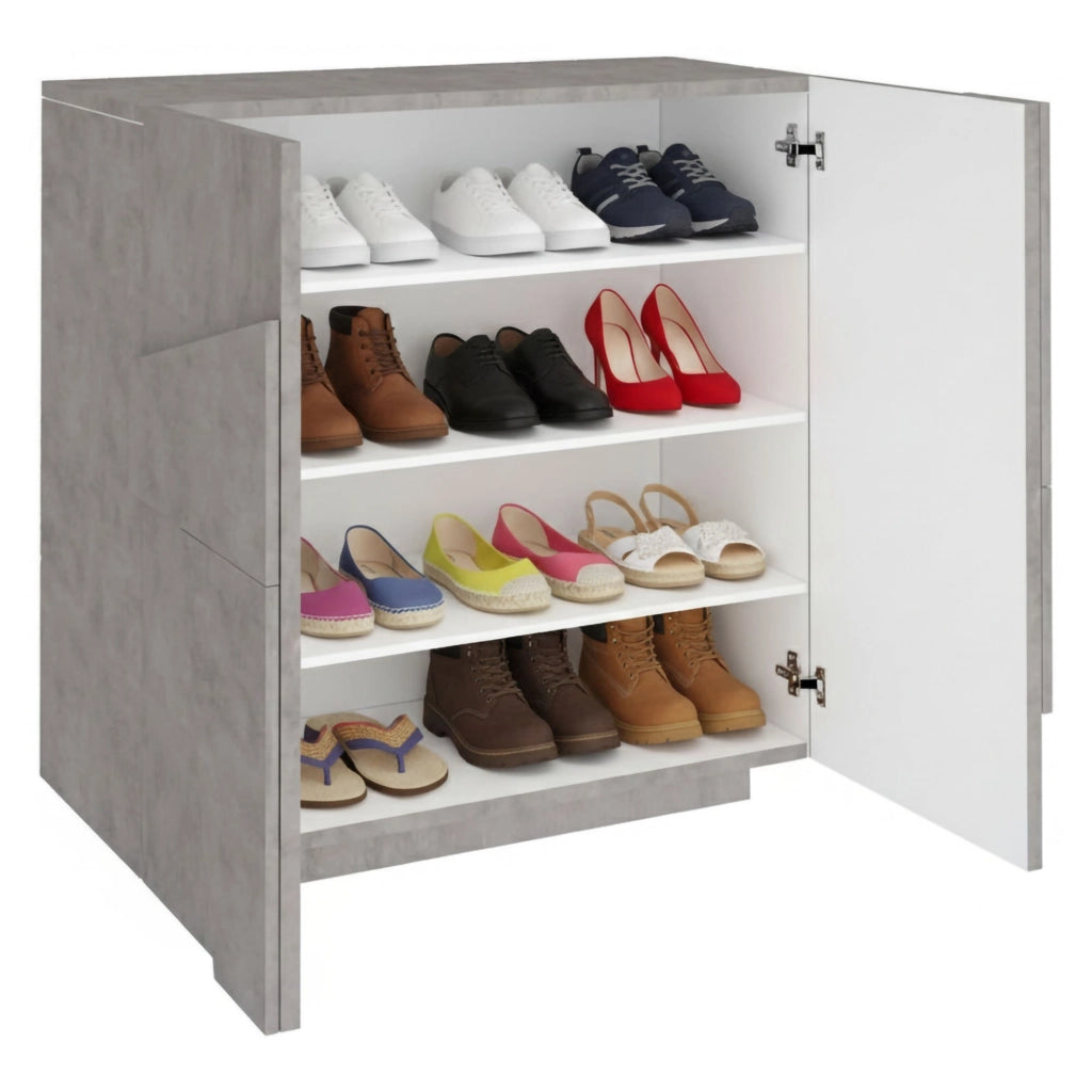 Scarpiera Apetta, Made in Italy, a 2 ante, Portascarpe da ingresso, Mobile multiuso, cm 81x38h86, Grigio Ardesia con dettaglio