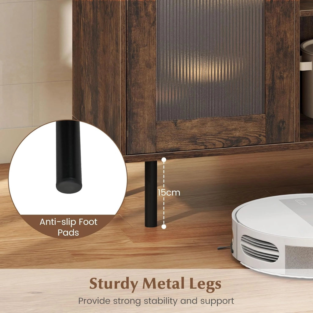 Armadio per Vini, Mobile di Stoccaggio con 3 Scomparti Aperti, Porta Bicchieri da Vino, Ripiano Regolabile, Porta Singola, Gambe in Metallo, Credenza per Cucina, Sala da Pranzo