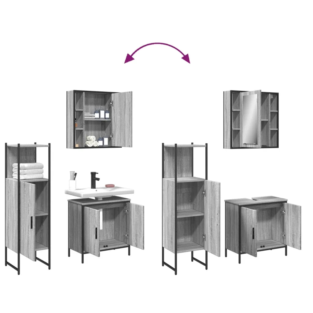 Set Mobili da Bagno 3 pz Grigio Sonoma in Legno Multistrato 3214763