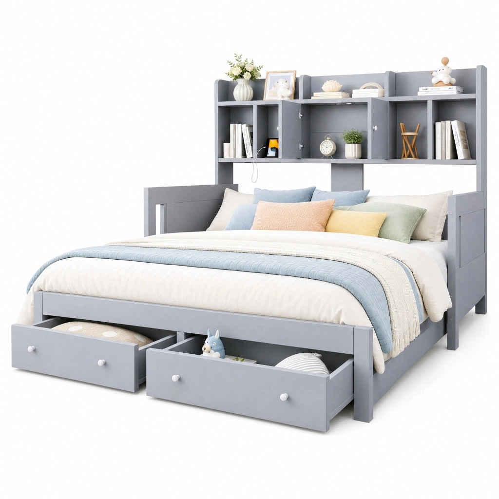 Divano letto estraibile multifunzione 90x190 cm in legno; grigio