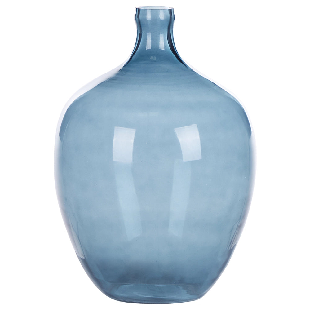 Vaso di fiori in vetro blu 39 cm decorativo fatto a mano rotondo a forma di bocciolo da tavolo decorazione della casa design moderno