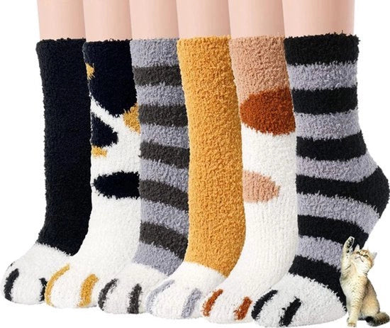Calze da Notte Donna - Set di 6 Paia - Calze Plush Donna - Calze Donna - Calze da Camera - Calze da Letto - Calze soffici - Gatto Zampa - Calze con Animali - Regalo Donna - Calze di Alta Qualità, Riscaldanti - Regalo di Natale