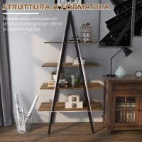 Scaffale Libreria 4 Livelli in Truciolato e Acciaio ad A