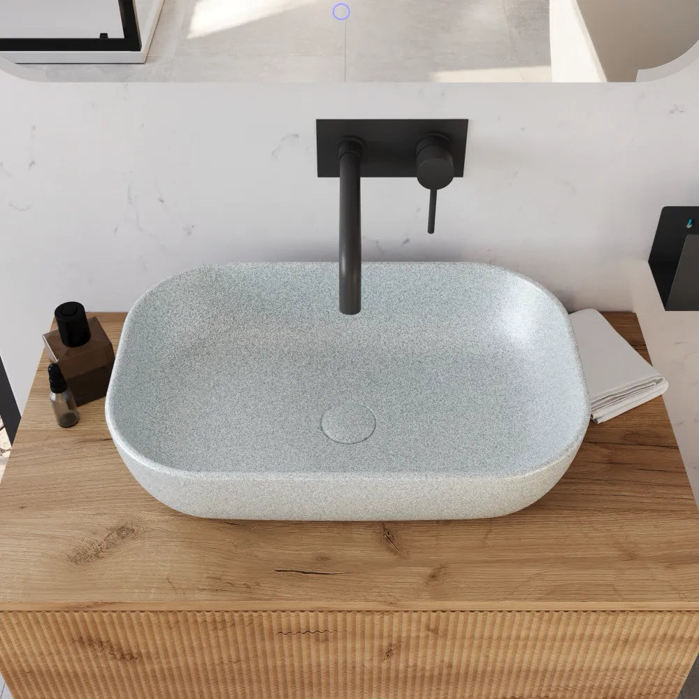 Lavabo da appoggio rettangolare in microcemento 53x35x13 cm bianco | Braies