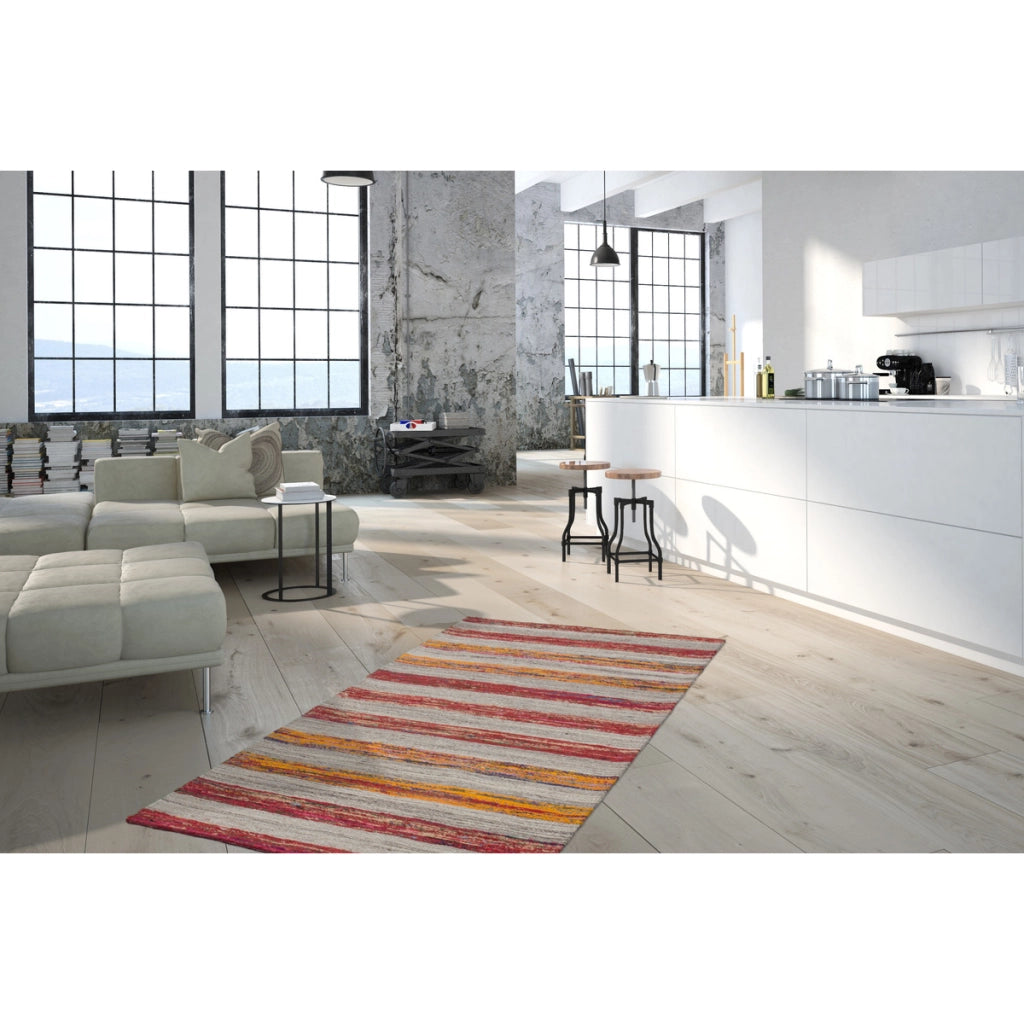Tappeto Kilim Evita 200 in Lana e Seta Rosso Naturale
