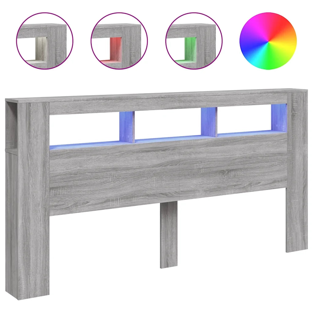 vidaXL Testiera LED Grigio Sonoma 200x18,5x103,5 cm Legno Multistrato