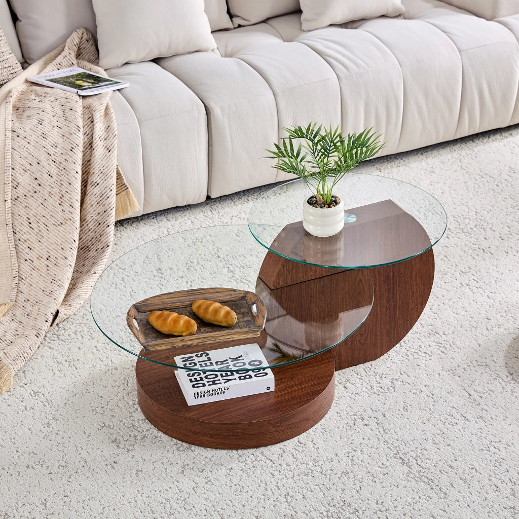 TAVOLINO DA SALOTTO 78,5x78,5x24,5 cm MDF e vetro trasparente effetto noce
