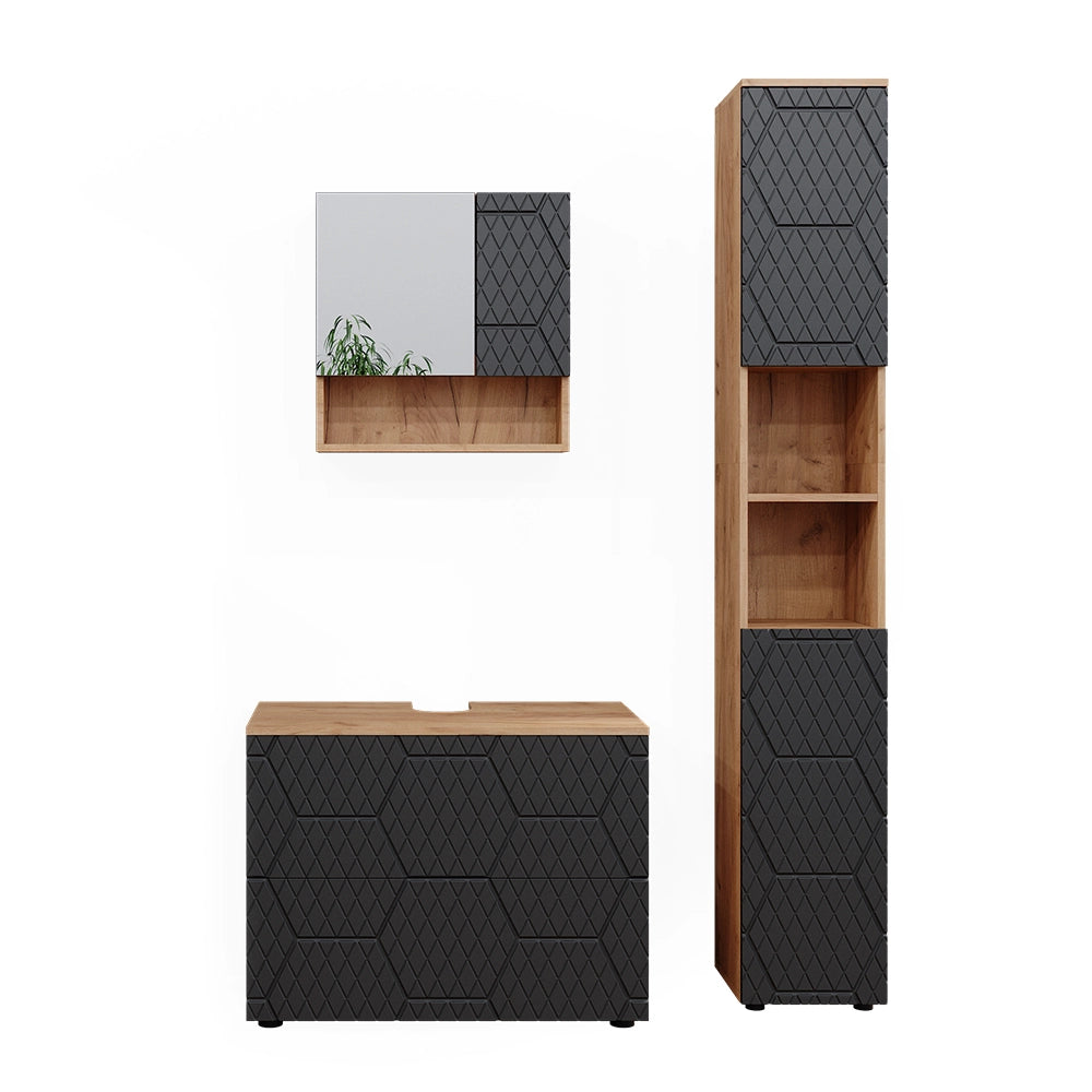 Vicco Set mobili bagno Antracite con struttura a nido d'ape 3 pezzi, con cassettiera e colonna