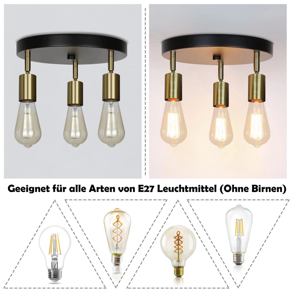 ZMH Faretto da soffitto 3 luci E27 max 25W moderni retrò rotondi girevoli per camera letto corridoio soggiorno