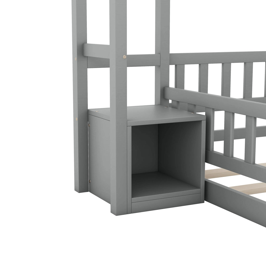 Letto a casetta per bambini 140x200 cm con comodino grigio