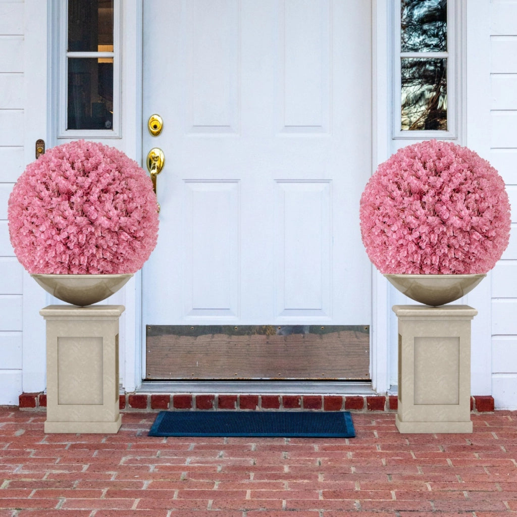 2 Palle di pianta finta rotonde, 44cm palline in PE decorative di eucalipto da appendere con 7 strati di foglie Rosa-Piante artificiali