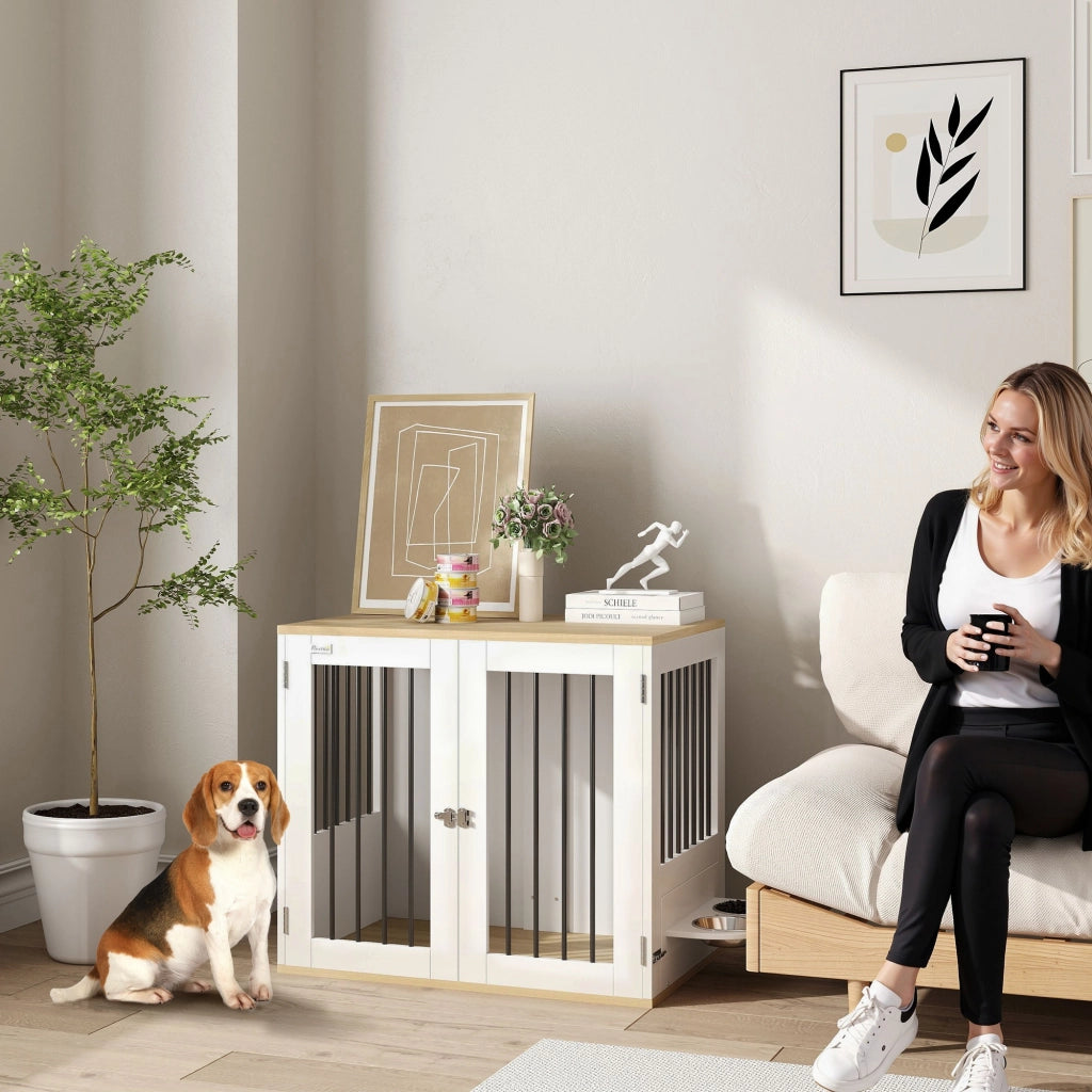 Tavolo per cani con gamelle amovibili ¨C zephmum ¨C bianco 80x55x71.5 cm