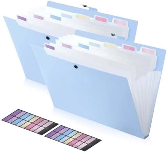 Documentario A4 con 8 cassette, cartellino per documenti 2 pezzi, chiusura in plastica rigida con progetto di etichetta, anello con design di pulsante prevenendo la dispersione, colore blu