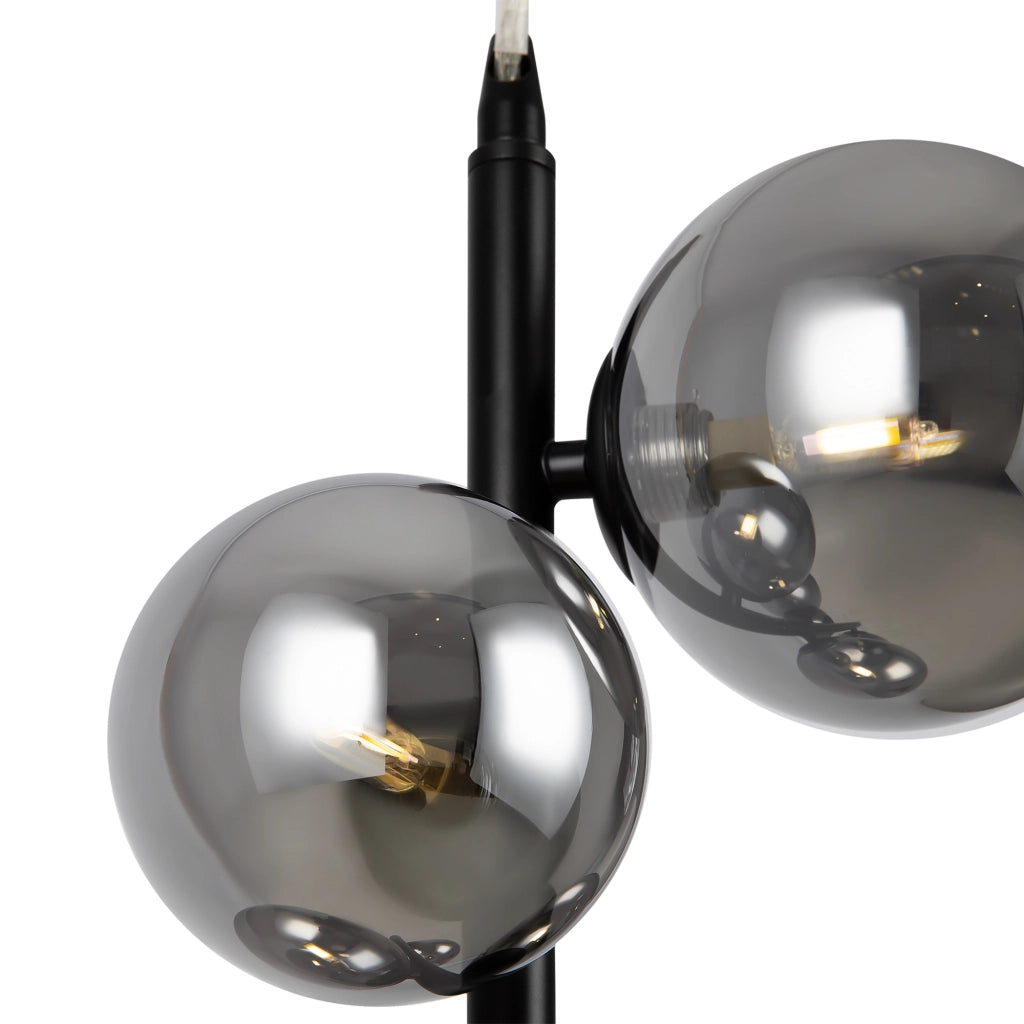 Lampadario Contemporaneo Dallas Metallo Nero 6 Luci Diffusori Vetro Fumè