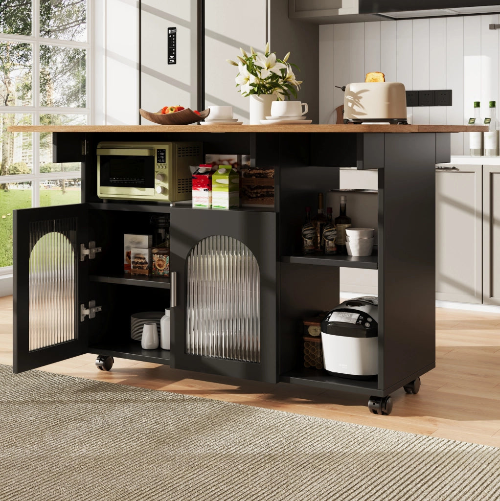Isola da cucina pieghevole 120 cm con ruote, nero/naturale