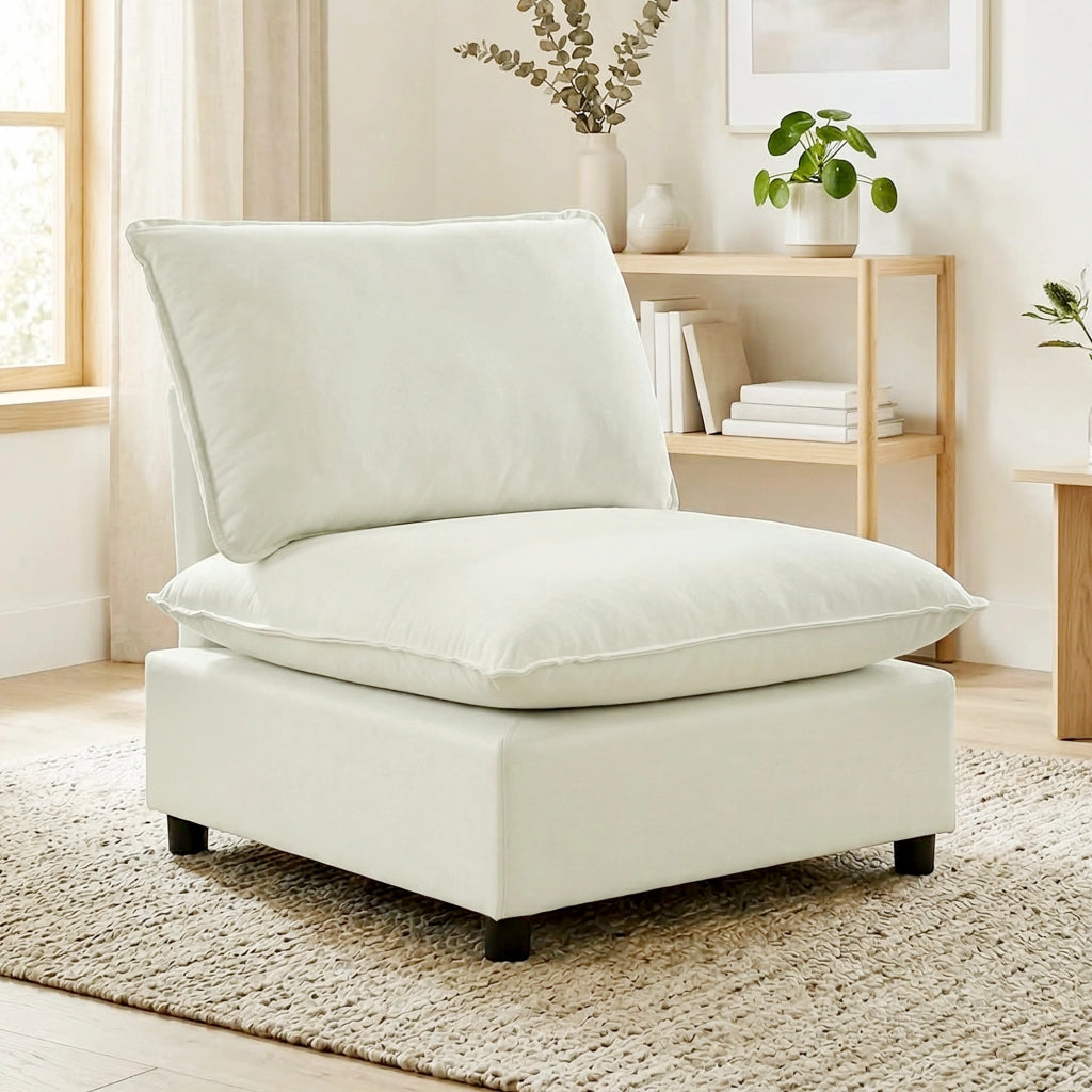 Poltrona moderna senza braccioli con cuscini spessi ¨C zephmum ¨C crema 85x78x146