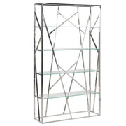 Libreria Argento 4 Gomme Vetro Temperato Cornice Acciaio Inossidabile 175 x 100 cm Decorativo Glam