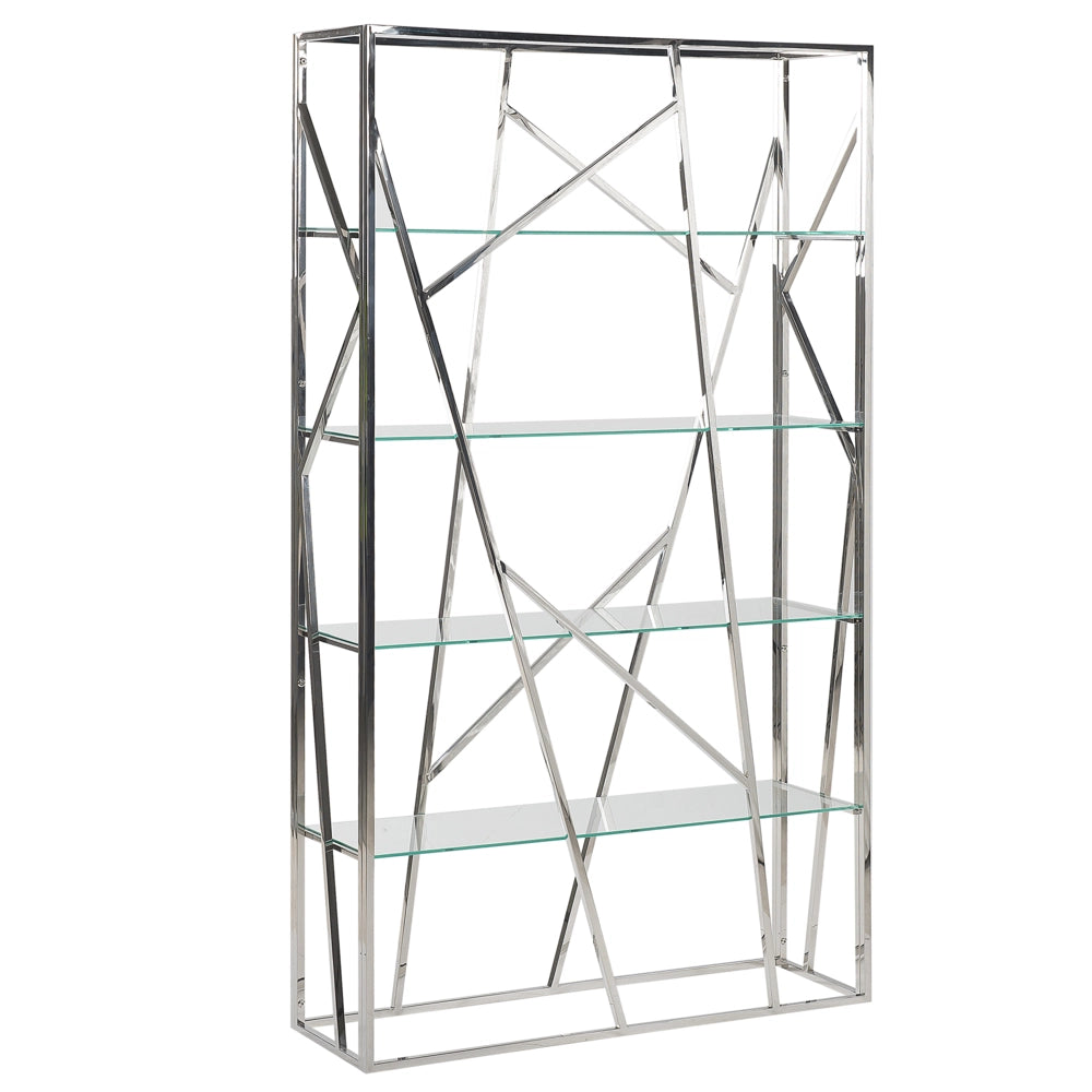 Libreria Argento 4 Gomme Vetro Temperato Cornice Acciaio Inossidabile 175 x 100 cm Decorativo Glam
