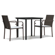 Set Pranzo da Giardino 3pz | Set Salotto da Giardino con Cuscini in Polyrattan e Acciaio