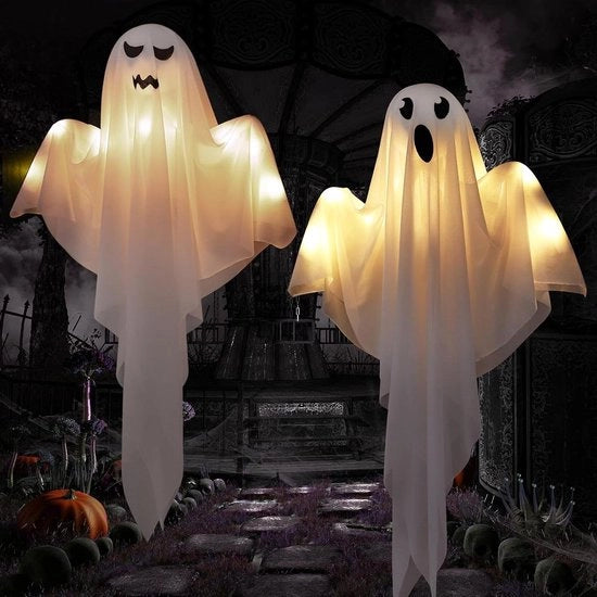 Decorazioni per Halloween - Sacchetti da vento appesi per Halloween 2 pezzi - Spettri di Halloween con illuminazione a led 80 cm - Decorazioni da vento spettrali per Halloween per giardino terrazza prato