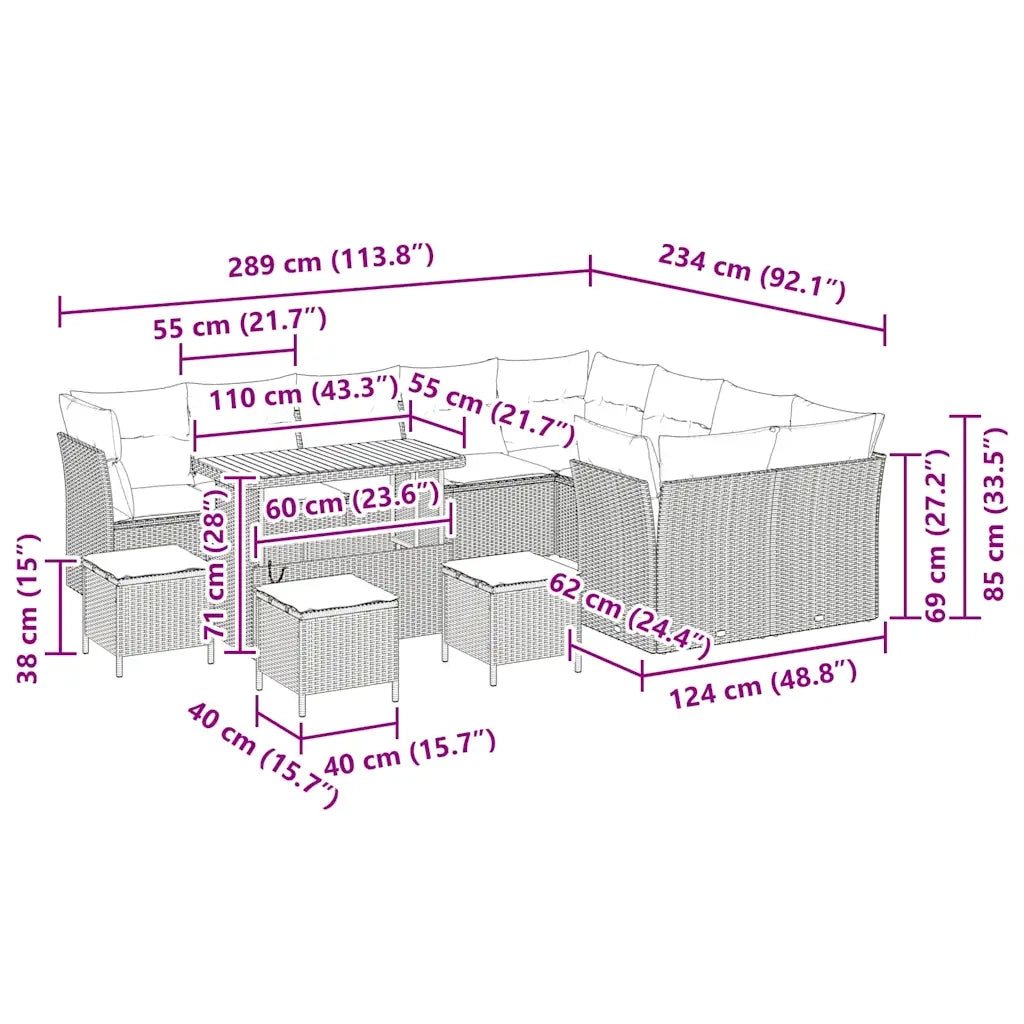 Set Divano da Giardino 13 pcs Beige polyrattan 3361532