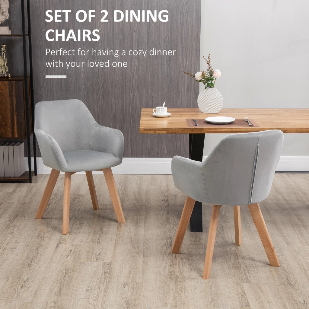 Set 2 Sedie Imbottite 54x57x80 cm in Velluto e Legno Grigio