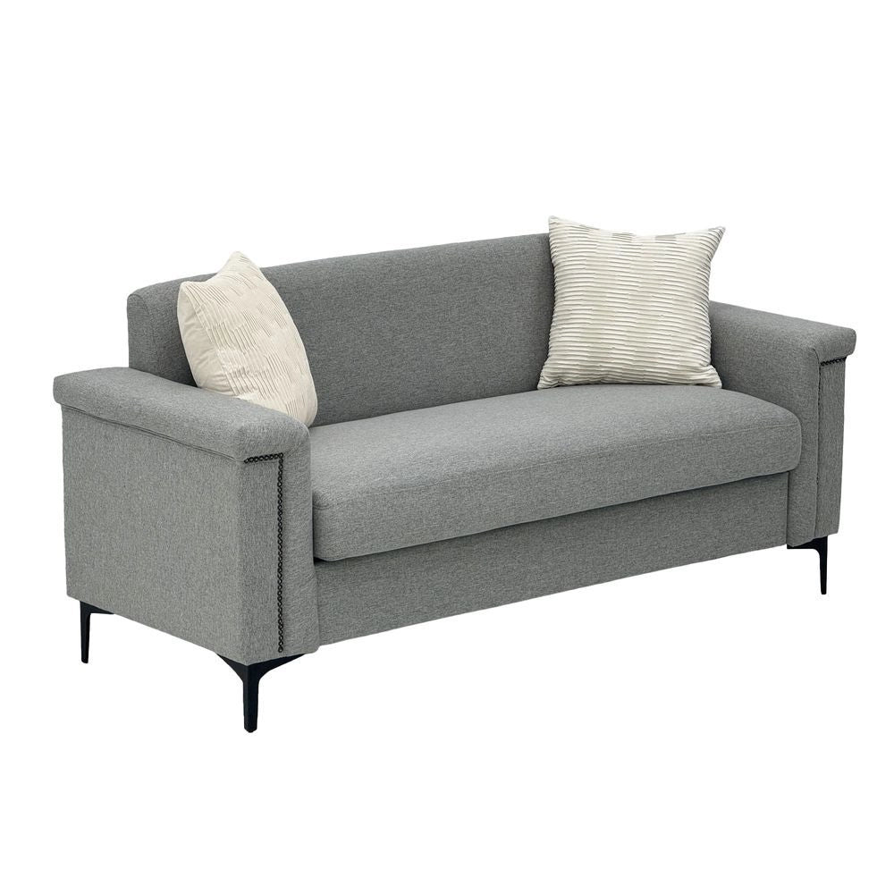 Divano 2 posti minimalista - Xylo - Piedi metallici, tessuto lino, grigio chiaro