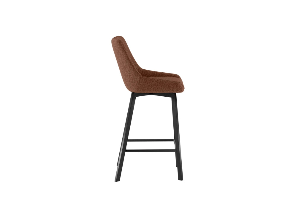 Sgabello da cucina Fox con seduta imbottita in tessuto ruggine e struttura in metallo nero, design moderno ed elegante - Fox