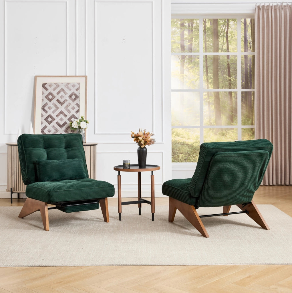 Poltrona reclinabile in corduroy verde smeraldo con cuscino lombare; 127x73x90 cm