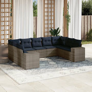 Set Divani da Giardino 9 pz con Cuscini Grigio in Polyrattan 3223000