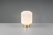 LORD LAMPADA DA TAVOLO RICARICABILE METALLO OTTONE SATINATO E VETRO RIGATO BIANCO REGOLAZIONE INTESITA' TOUCH H.19,5CM LED 1,5W 100lm, 3000K