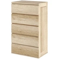 Comò 5 Cassetti, Mobile da Archiviazione dal Design Minimalista, Senza Maniglie, 60 x 38 x 100 cm, Legno Naturale