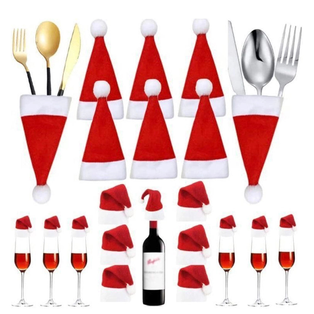 Trade Shop - 10pz Portaposate Forma Cappello Natale Per Decorazione Cucina Tavolo Bottiglia Vino Rosso -