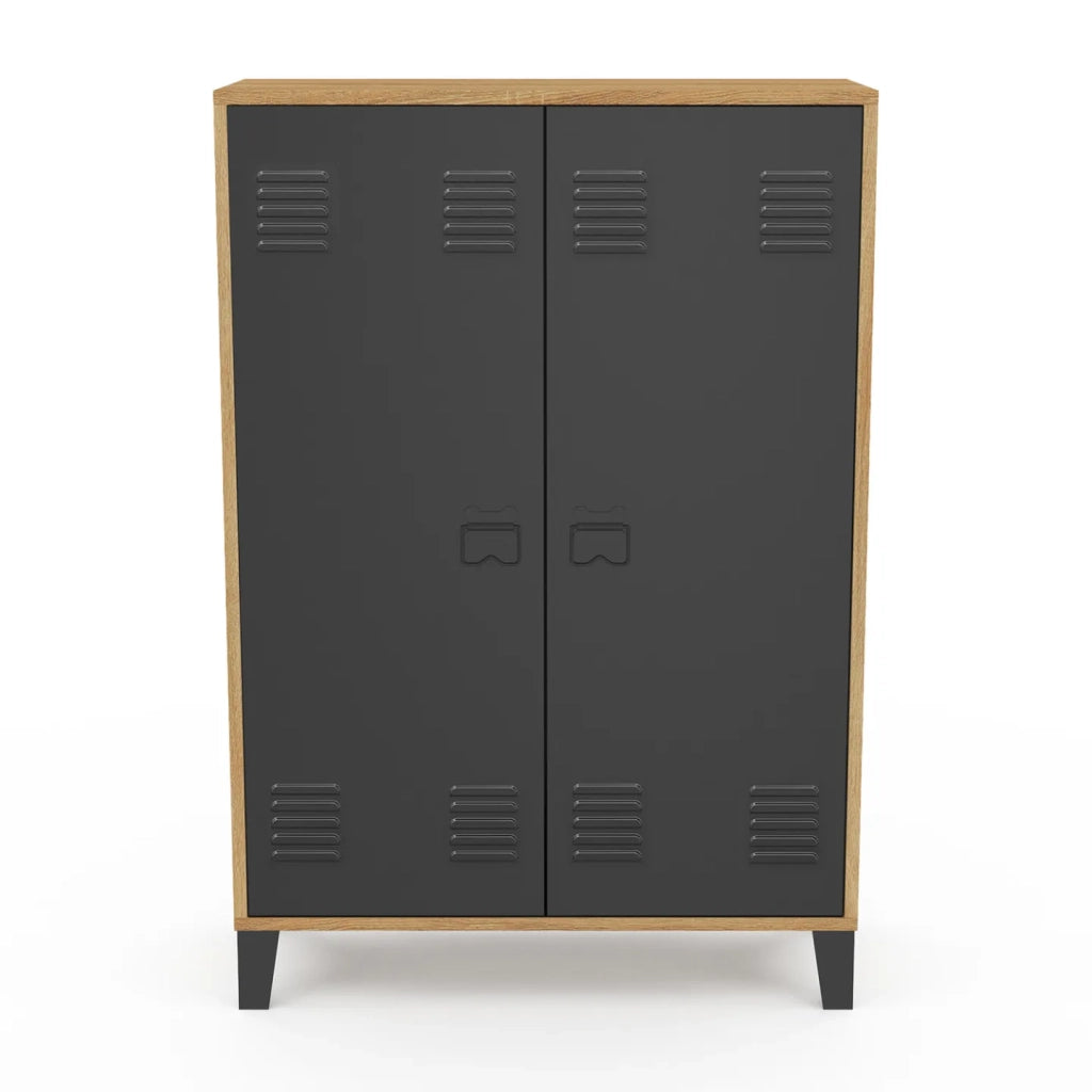 IDMarket - ESTER Mueble de café de 2 puertas de metal negro con marco de madera de diseño industrial