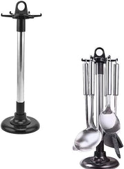 Organizzatore per cucina a 2 livelli, organizzatore in acciaio inox per cucina, ripiano 360 gradi girevole per coltelli da tavola con 6 ganci, organizzatore a terra per prevenire scivoloni, organizzatore in acciaio inox per coltelli da tavola