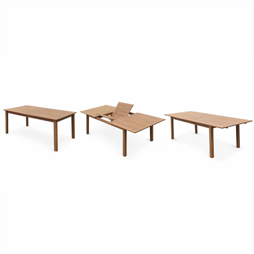 Set tavolo da giardino rettangolare allungabile in legno con 8 sedie,