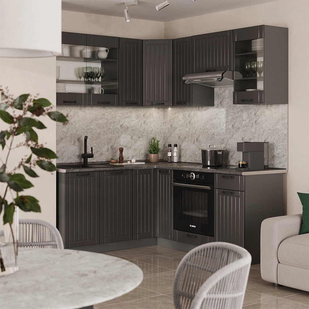 Cucina angolare completa Fame-Line Grigio scuro/Antracite 190 x 60 cm, PL Rovere Vicco