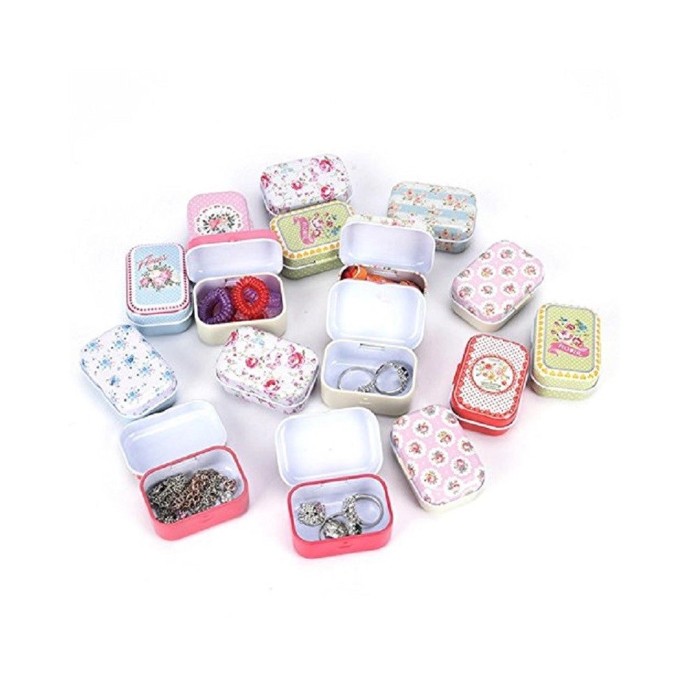 Trade Shop - Set 2 Scatole In Latta 8x5x2cm Mini Barattolo Scatola The Te Gioielli Pillole Bomboniera Confetti -