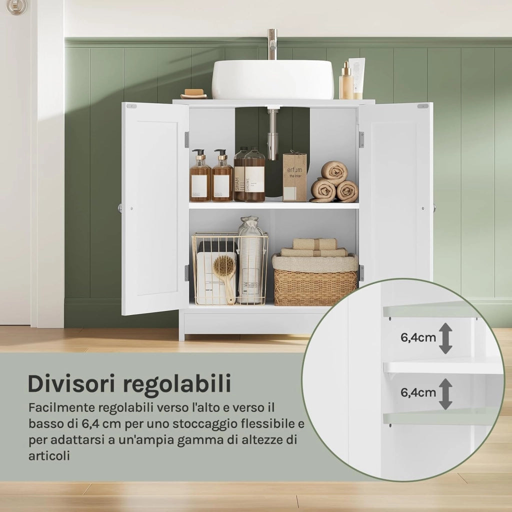 Mobile da Bagno Sottolavello, Mobiletto da Bagno Bianco, Mobile Sotto Lavabo, con Ripiano Regolabile, 50x60x30 cm