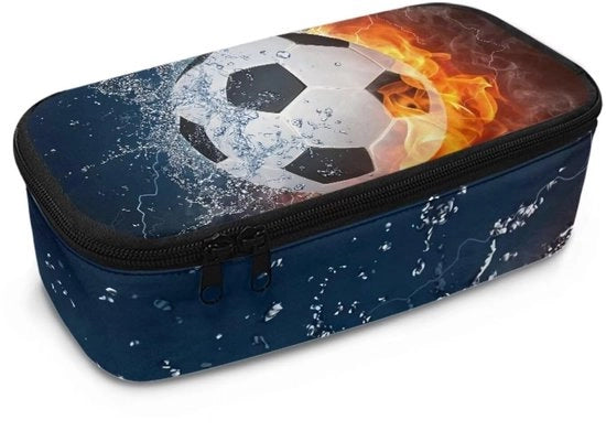 Etui personalizzato per bambini, grande organizzatore per la scuola con scomparti, stampa a fuoco di un pallone da calcio, organizzatore per zaino in unico formato