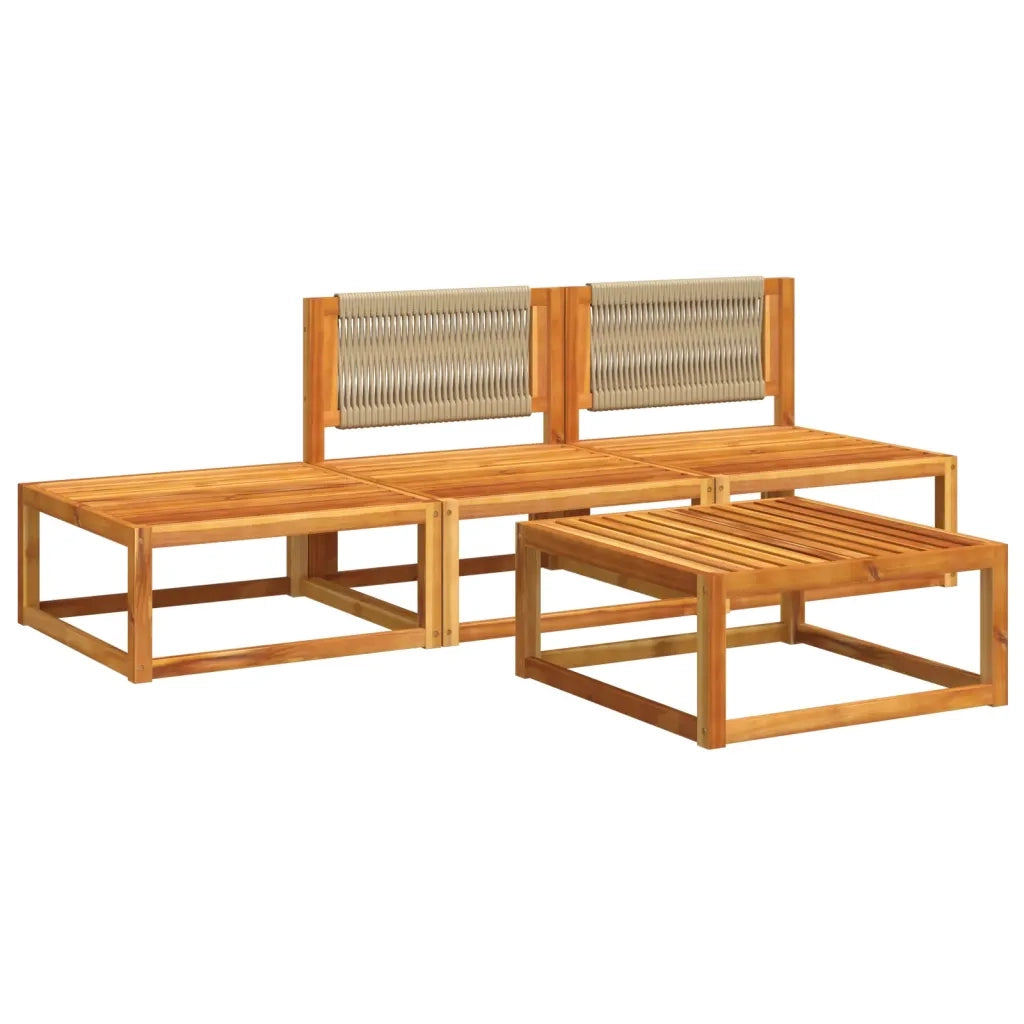 Set di divani da giardino 4 pezzi con cuscini in legno di acacia e corda