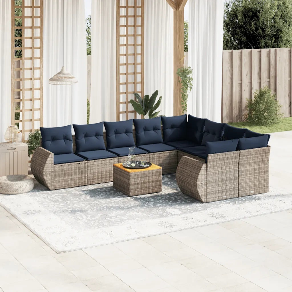 Set Divani da Giardino 10 pz con Cuscini Grigio in Polyrattan 3225165