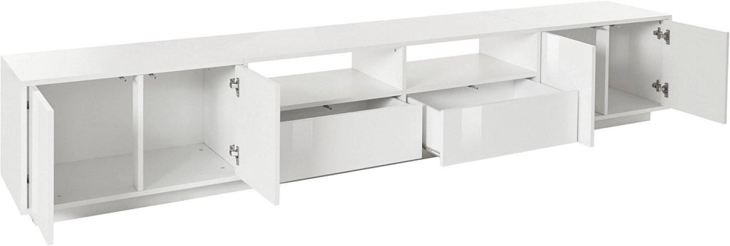 Mobile TV 4 Ante 2 Cassetti 260x41,4x46 cm Bloom Bianco Lucido