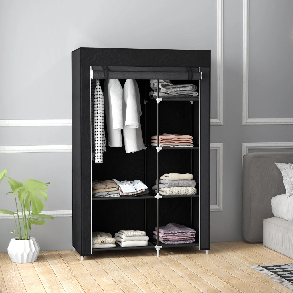 Armadio Guardaroba Portatile in Tessuto con 6 Ripiani Aperti e un Appendino, 103x43x162.5 cm, Nero