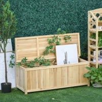 Panca Contenitore da Esterno in Legno di Abete Naturale con Schienale per Giardino e Terrazza, 115x45x75cm