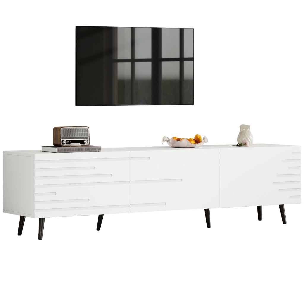 Mobile TV bianco 180x40x48 cm in MDF con 3 ante a ribalta e stampa 3D