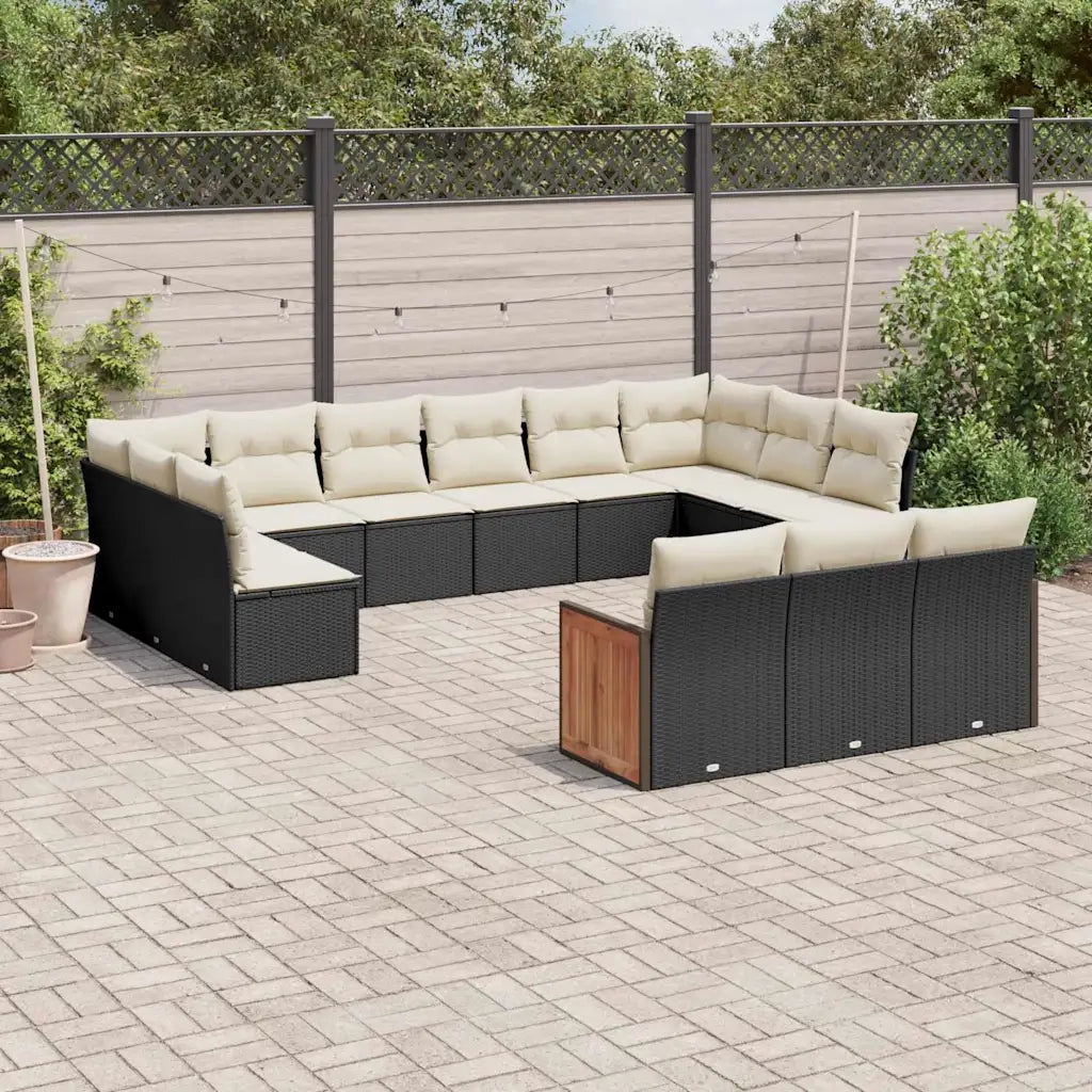 Set Divani da Giardino 13pz con Cuscini Nero in Polyrattan 3228135